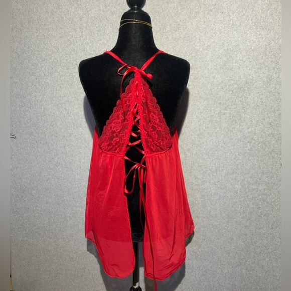 One Size Red Sexy Date Night Lingerie Night Dress with Thong - Picture 6 of 6